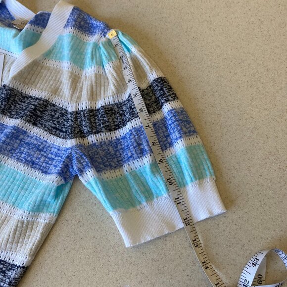 Loft NWT Striped Puff Sleeve V-Neck Cardigan Top Women Size XL White Blue Gray - Picture 12 of 12